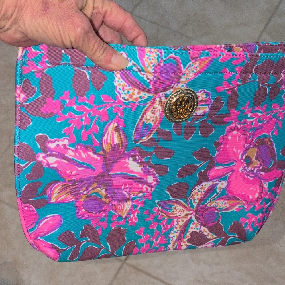 Lily Pulitzer Neoprene Pouch In Blue Rhapsody Orchid Print